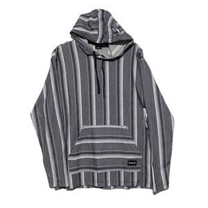 Hurley Striped OG Hooded Poncho Sweatshirt Gray Hoodie Mens S Surfer Hippie NWT